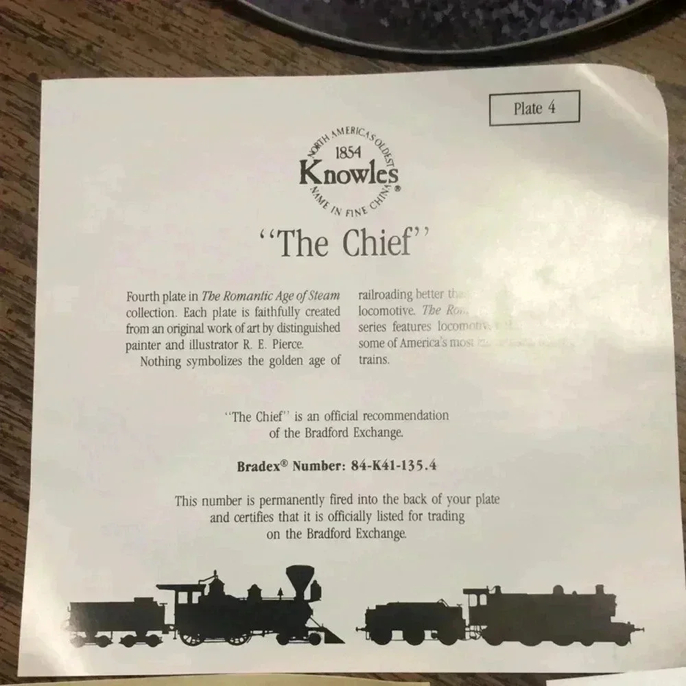 Knowles The Chief train plate collectible by R.E. Pierce